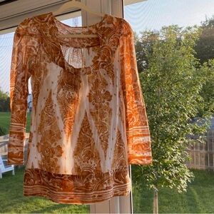 Diane Von Furstenberg printed bell sleeve blouse - orange - M